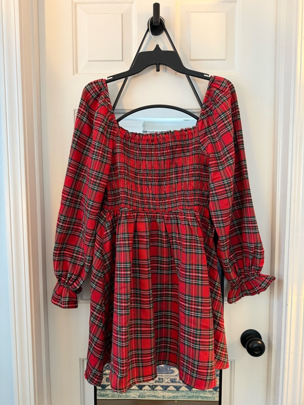 Red Plaid Smocked Waist Ladies Dress